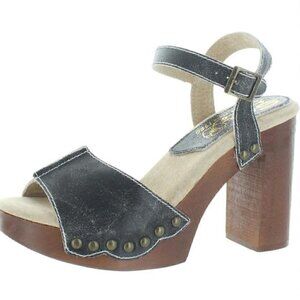 Sbicca Womens Nansa Black Distressed Leather Heel Sandals Shoes New Size 8